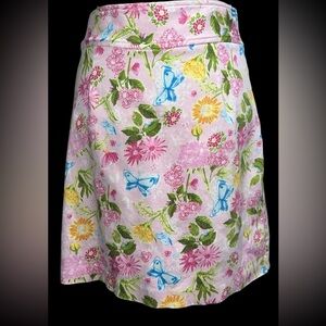 Spring Floral & Butterfly A-Line Skirt in Pink